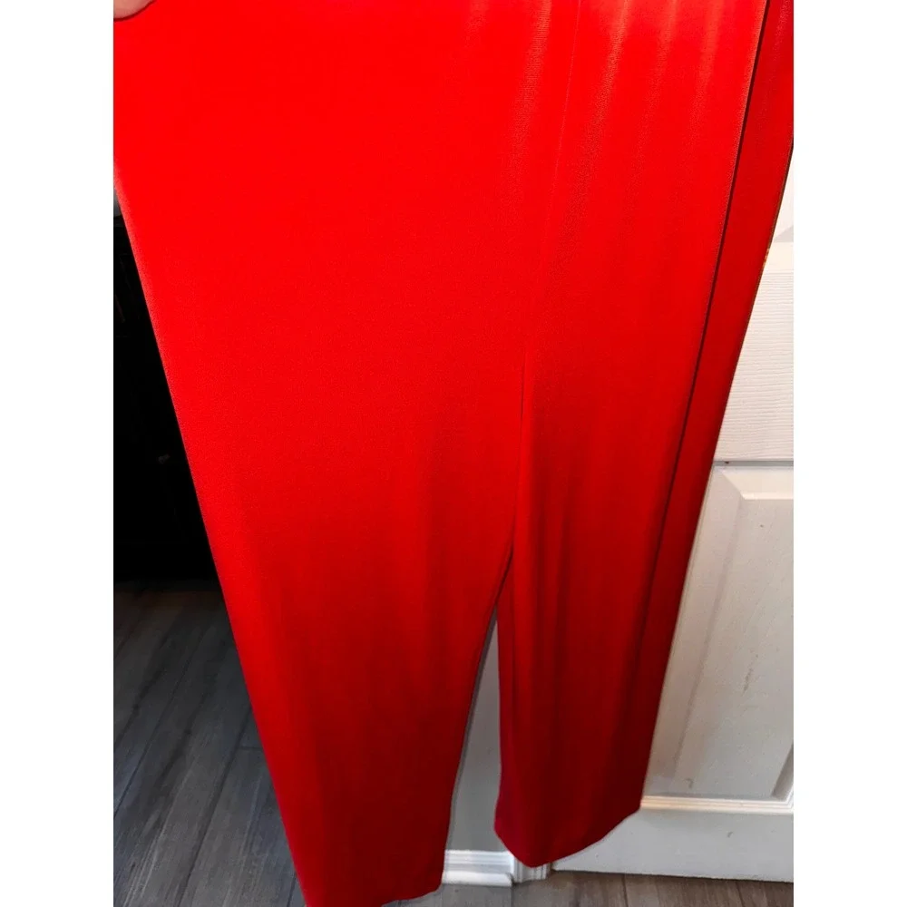 Chico's Red Halter Neck Overlay‎ Jumpsuit Wide Leg Size 1 NWT - Picture 6 of 11